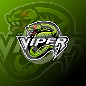Green viper snake mascot logo design photo