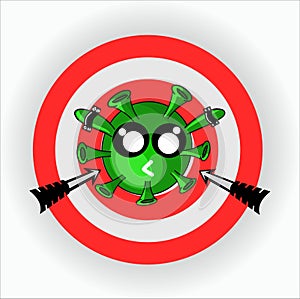 Virus illustration caracter, virus target with arrow photo