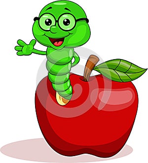 Green worm on apple