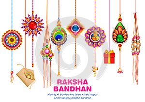 Greeting card with Decorative Rakhi for Raksha Bandhan background