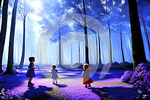 Illustration of group children play in nature