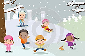 Group of children playing in snow