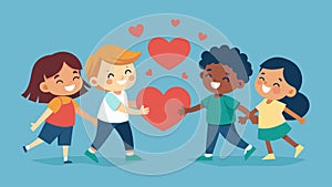 An illustration of a group of children playing together without discrimination an act of kindness symbolized by a heart photo