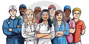Illustration of Group of Diverse Multiethnic People with Different Jobs