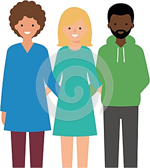 Flat Style Diverse People Group Holding Hands Team Illustration