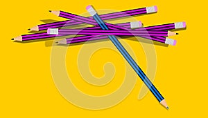 Banner of a group of pencils on top of the image, with space to copy paste text, logo or design. One blue.