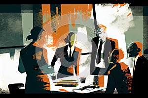 Illustration of group of people having business meeting in the office