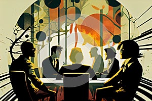 Illustration of group of people having business meeting in the office