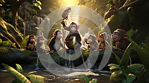 illustration of A group of playful monkeys