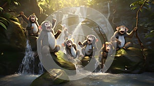 illustration of A group of playful monkeys