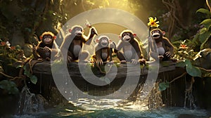 illustration of A group of playful monkeys