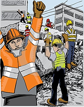 Mexico earthquake rescuers color illustration photo
