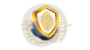 Golden Shield with Fingerprint and Binary Code - Identity Security and Data Protection