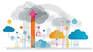 Cloud Computing Network Connections and Data Transfer Concept
