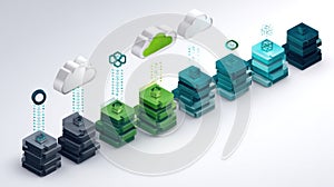 Cloud Computing Data Servers Stacked Connected to Network Clouds