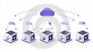 Cloud Computing Network Data Flow Between Servers and Central Cloud
