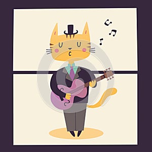 Illustration of a guitar player. Cat's professions