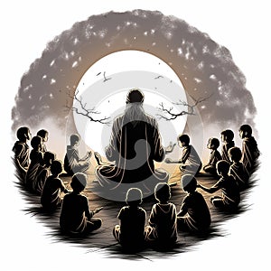 Illustration Guru Purnima celebrated by Hindus and Buddhists to thank their teachers. Ai Generated