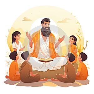 Illustration Guru Purnima celebrated by Hindus and Buddhists to thank their teachers. Ai Generated