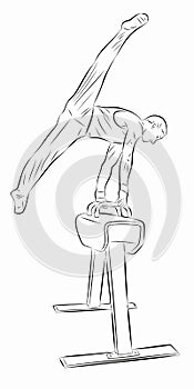 Illustration of gymnast on the pommel horse, vector draw