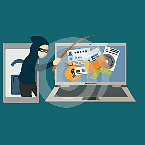 Hacker hacking data through Internet on laptop