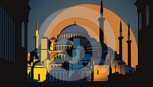 Illustration of Hagia Sophia in blue and gold colour