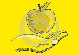 Illustration of a hand with an apple