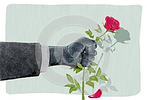 Illustration of Hand That breaks a rose as a symbol of violence against women