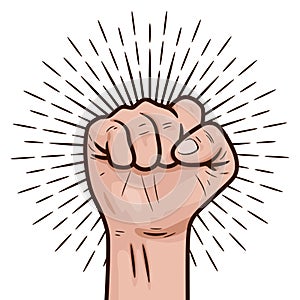 Illustration of a hand clenched into a fist raised up.