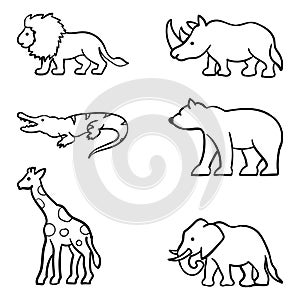 hand drawing style of wild animal line art icon set vector photo