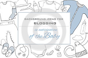 Illustration of Hand drawn Baby clothes Flat lay coordination on white background. Children collage. Top view. Template