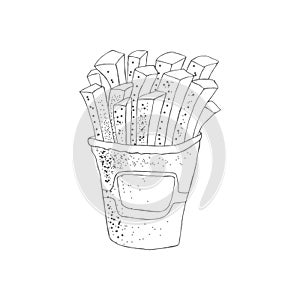 Illustration of hand drawn french fries potato. Sketched fast food.