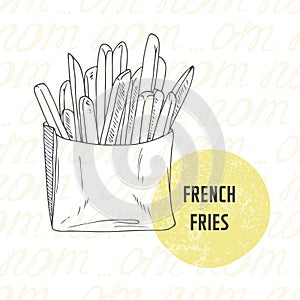 Illustration of hand drawn french fries potato