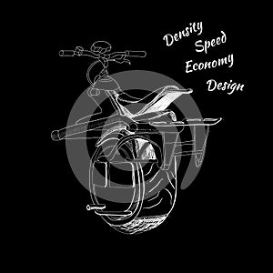 Illustration of Hand Drawn monocycle. Logo, emblem, lettering de