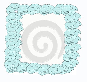 Illustration, hand drawn sketch clouds in bubble shape Doodle frames-frame with copy space from clouds on white