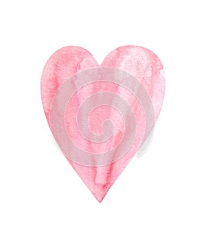 Illustration of a hand drawn watercolor pink heart