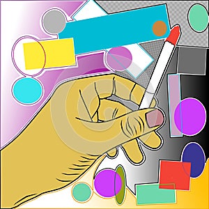 illustration of a hand holding a cigarette on a colorful background