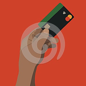 Illustration of a hand holding a credit card.