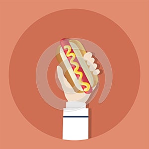 Illustration of hand holding hot dog isolated