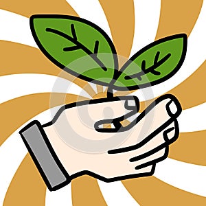 illustration of a hand holding a plant