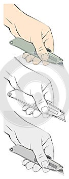 Illustration of hand holding utility knife