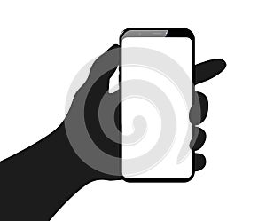 Illustration with hand with mobile phone on white