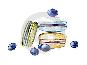 Illustration of hand painted colorful macarons