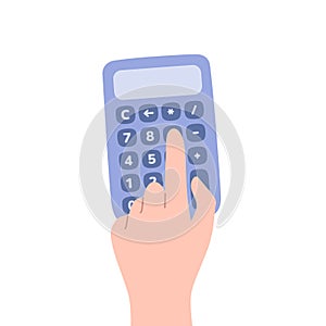 Illustration with hand pushing the button on calculator