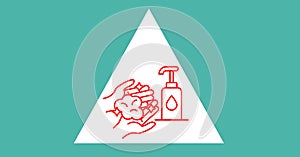 Illustration of hand washing on green background. Precautions cleanliness for coronavirus pandemic