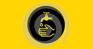 Illustration of hand washing  on yellow background. Precautions cleanliness hygiene coronavirus pand