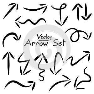 Illustration of Handmade Sketch. Doodle Vector Arrow Set