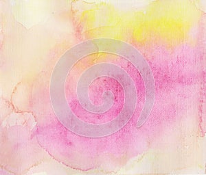 Illustration handmade watercolor stains yellow and pink, drawing brush