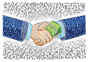 Illustration of hands bribing