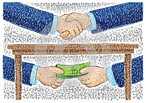 Illustration of hands bribing photo